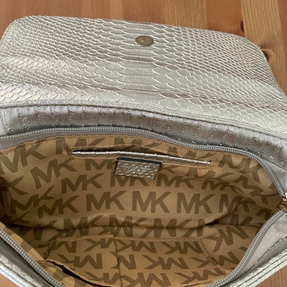 Michael Kors Silver Metallic Two Tone Leather Animal Print Clutch - Picture 9 of 9